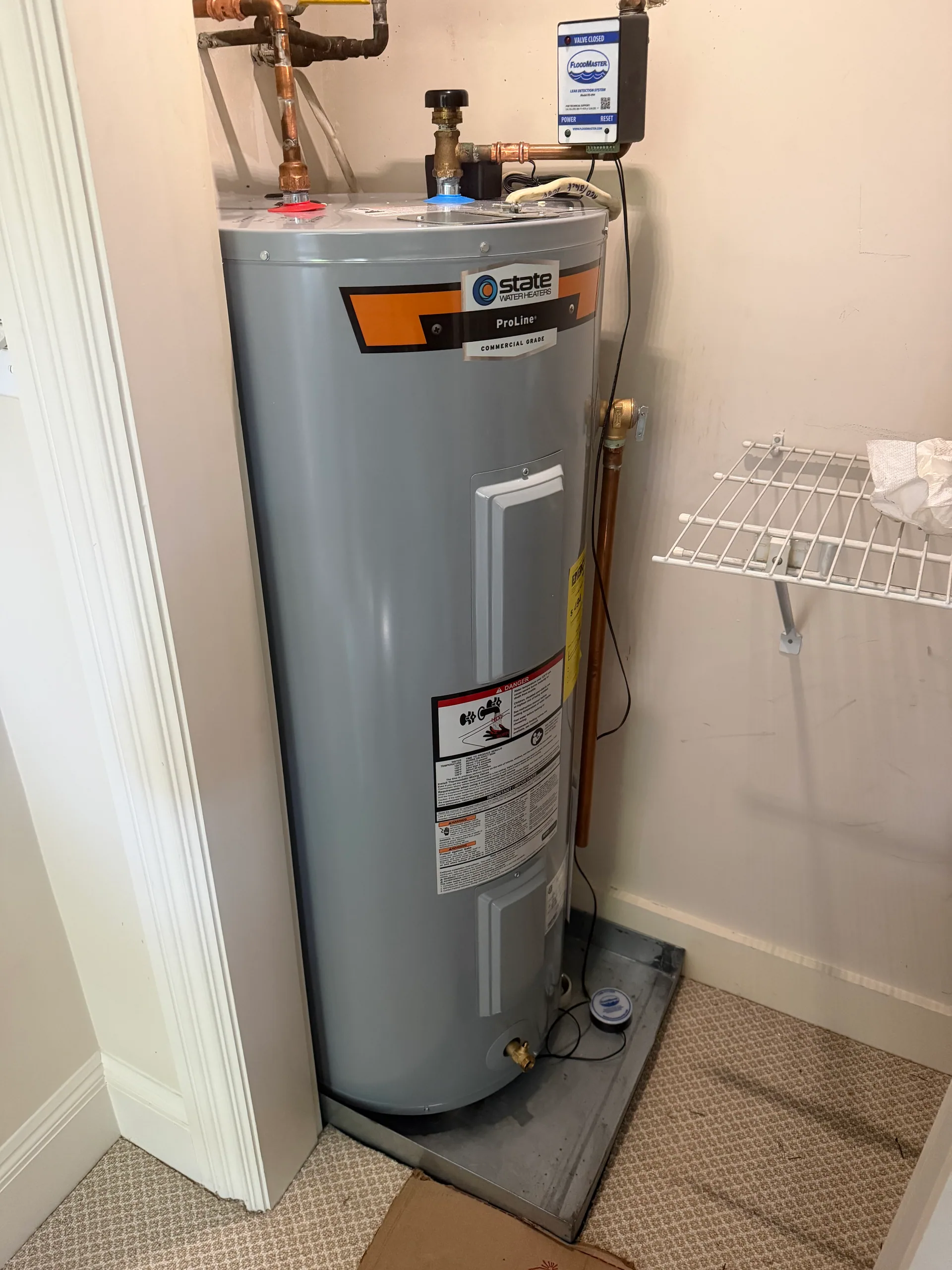 Electric state proline water heater closet drain pan floodmaster melrose