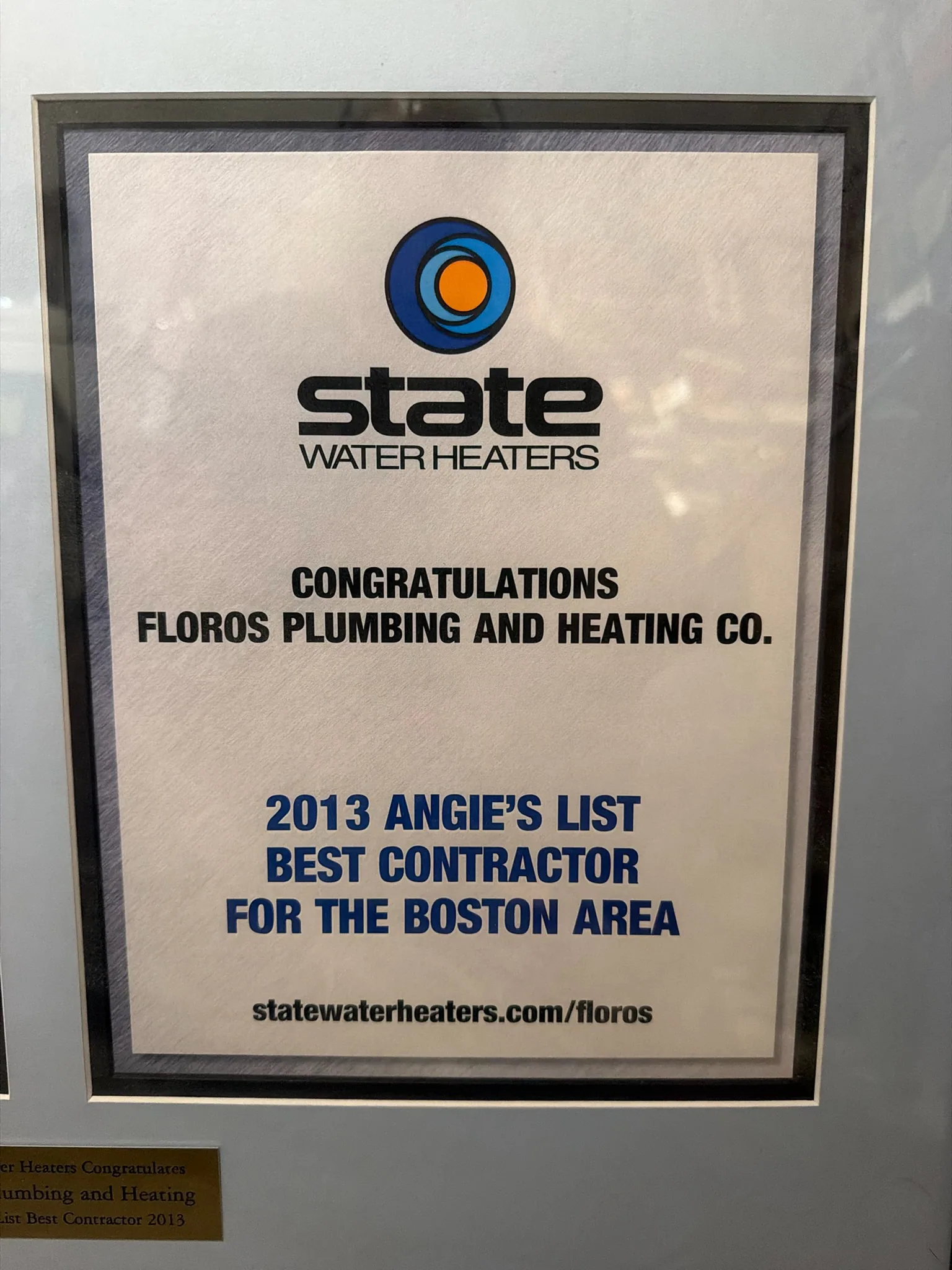 Floros plumbing heating angies list award melrose