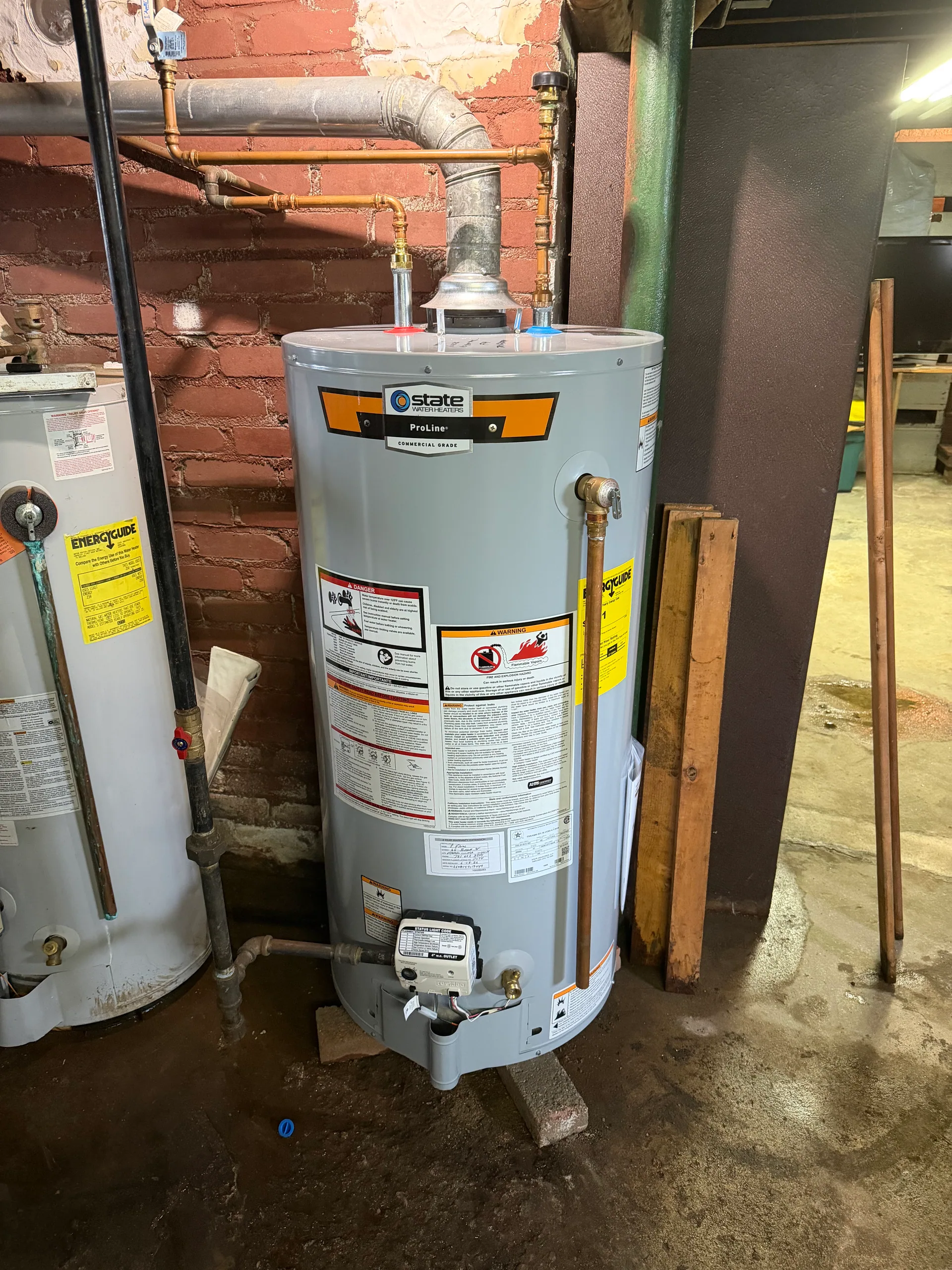 New state proline gas water heater basement melrose malden
