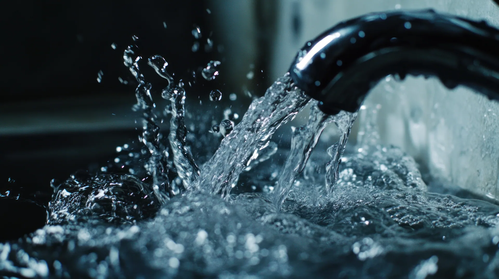 Black faucet water splash closeup reading lynnfield