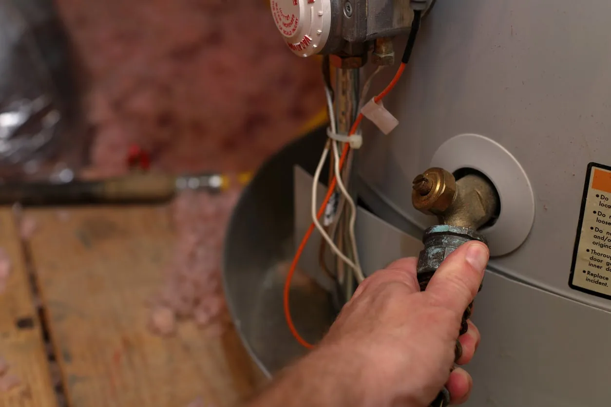 Hand hose connected water heater drain valve attic pan wakefield melrose